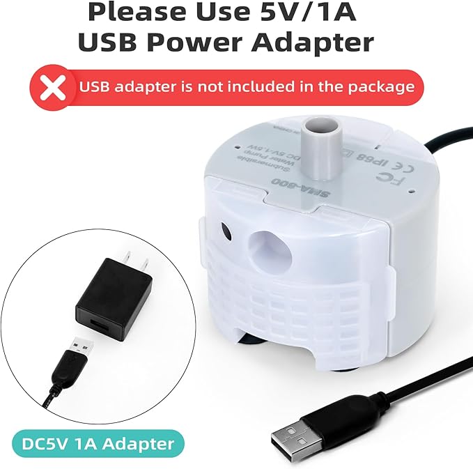 Ultra-Quiet Replacement Pump for Stainless Steel Cat Water Fountains - SMA-800 Motor - Safe and Easy to Clean with Low Voltage DC 5V and USB Cable (Bottom Suction Pump)
