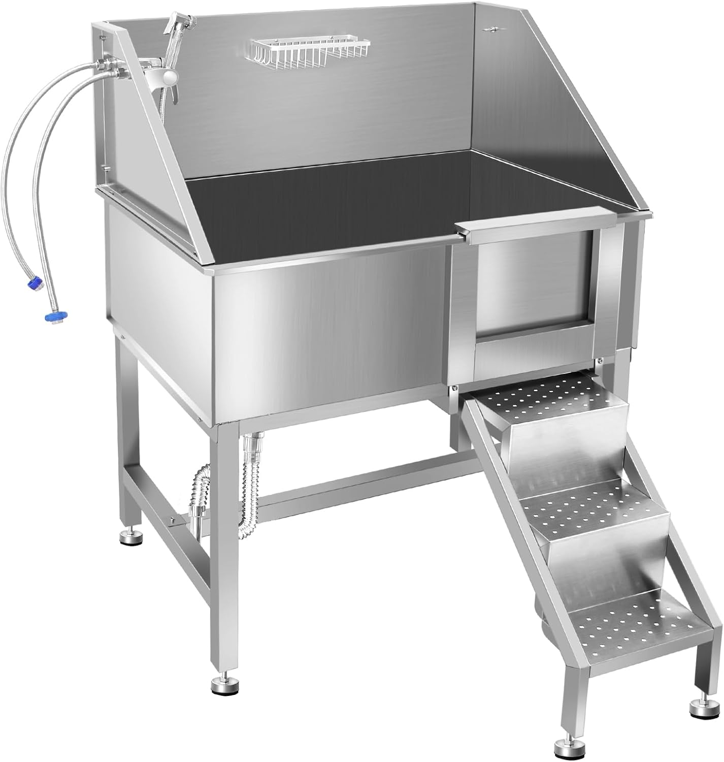 38" Dog Washing Station, Professional Stainless Steel Dog Bathing Station, Equipped with Three Anti-Slip Steps, Removable Door, Upgraded Spray Nozzle&Hose - Ideal for Home, Pet Grooming Salon,R-RAMP
