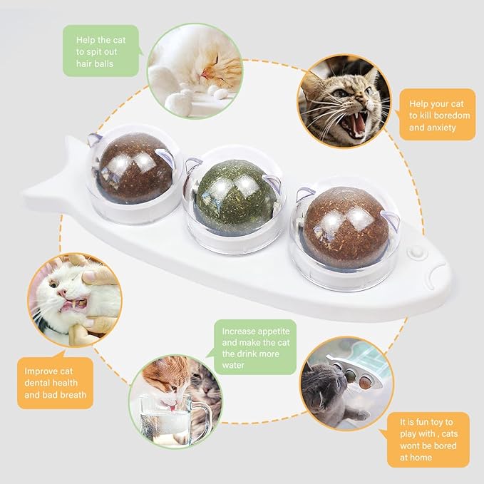Magic Catnip Wall Balls Toys for Cats - Kitten Treat Toys Indoor - Teeth Cleaning Chew Silvervine Balls
