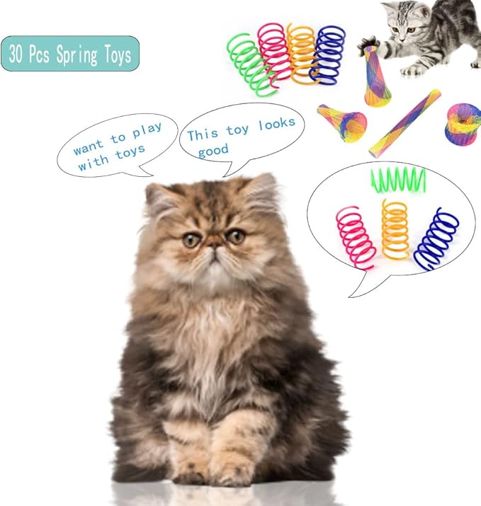 PIVHWIR Cat Spring Toys Set of 30, Plastic Colorful Interactive Cat Toy Cat Coils Spring Pet Toys and Springs Tube