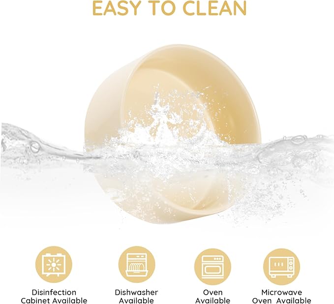 SPUNKYJUNKY 28.7OZ Ceramic Dog and Cat Bowl, Modern Cute Weighted Food Water Bowl for Replacement Beige (2 Pack)