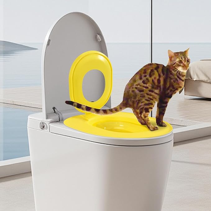 Cat Toilet Seat Training Kit,Removable Pet Toilet Training System,Washable Cleaning Pad for Cats,Reusable Plastic Trainer for Pet Cleaning,Portable Trainer for Home Pet Shop Pet Care (Yellow)