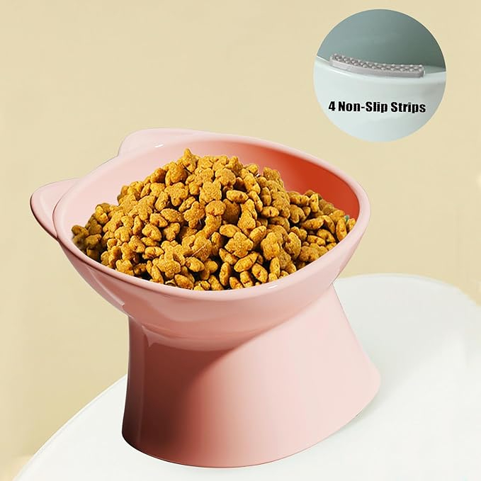 GKYZBB Elevated Cat Bowls, 15° Tilted Raised Cat Food Bowl Anti-Vomiting,Dog Kitten Food Dishes Pet for Cats and Small Dogs (Pink)