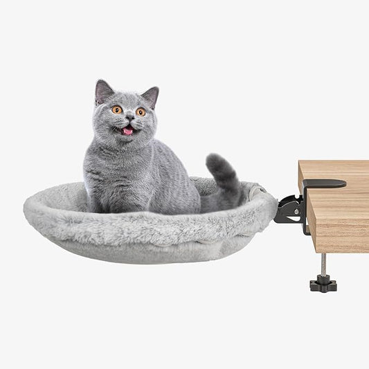 Cat Hammock Bed, 90° Foldable Cat Desk Bed, Adjustable Kitten Beds Up to 44 LBS, Durable Ergonomic Desk Cat's Beds Mount, Washable Soft Fabric Pet Desks Nest Beds for Home, Office, Room and Study