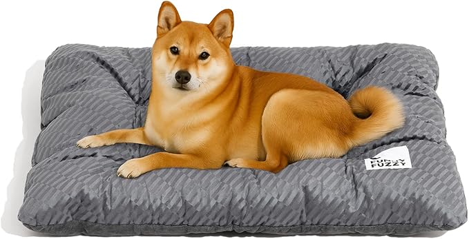 FUNNY FUZZY Washable Dog Bed,Reversible Plush Dog Crate Mat, Soft Fluffy Kennel Pad,Pet Sleeping Mattress for Large,Medium Sized Dogs Breeds,Indoor Cats,35.4" × 22.8", L,Charcoal Grey