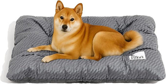 FUNNY FUZZY Washable Dog Bed,Reversible Plush Dog Crate Mat, Soft Fluffy Kennel Pad,Pet Sleeping Mattress for Large,Medium Sized Dogs Breeds,Indoor Cats,35.4" × 22.8", L,Charcoal Grey
