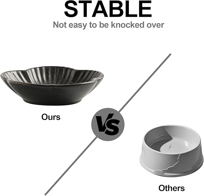 Cat Food Bowls, Ceramic Cat Plates, Dish for Food, Water and Snack, 4.72 Inch, Indoor and Outdoor Use, Kitten Puppy and Small Animals Bowls Set of 3 (Black)