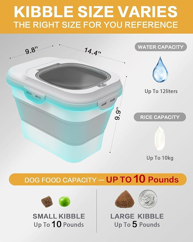 ANVS 2 Pack Dog Food Storage Container - Collapsible Cat Food Container with Airtight Lids, and Scoop,Dry Food For Dog, Cat and Other Pet Food (Grey, 10 lbs)