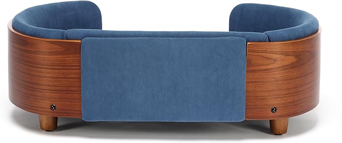 HomSof 30.7" Scandinavian Style Elevated Dog Bed Pet Sofa with Solid Wood Legs and Bent Wood Back,Velvet Cushion,Mid Size,Navy+Brown