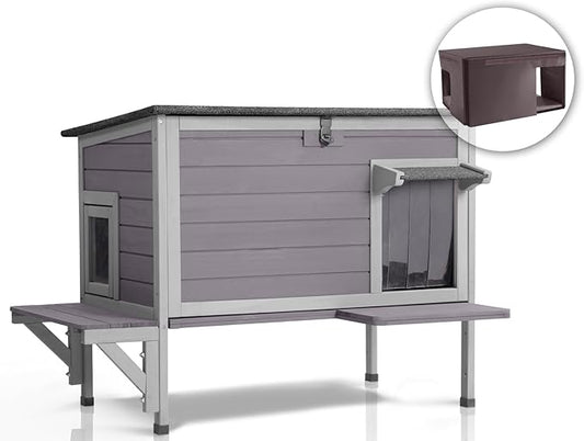 GUTINNEEN Insulated Outdoor Cat House for Winter Feral Cat Shelter Weatherproof Expandable