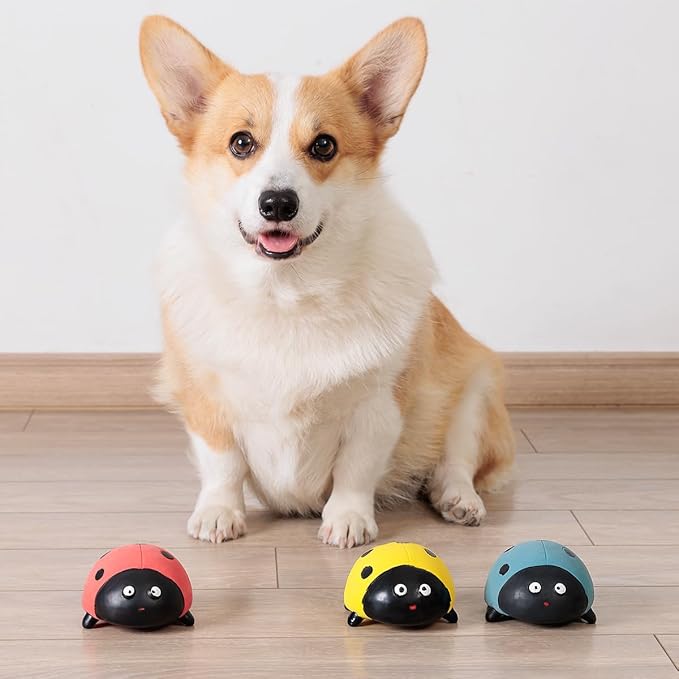 3 Pack Squeaky Dog Toys for Medium Dogs, Soft Latex Squeaky Dog Ball, Cute Funny Squeak Ladybug Pet Toys