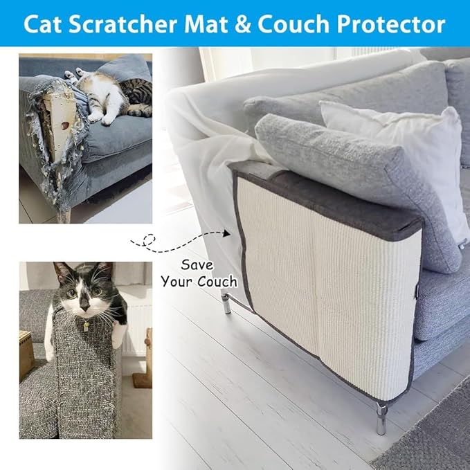 NATUYA Cat Scratch Couch Protector, Sisal Furniture Protector Cat Scratching Pad, Anti-Cats Scratch Sofa Armrest Couch Protective Shield with Pocket (Dark Gray, Fit Left or Right)