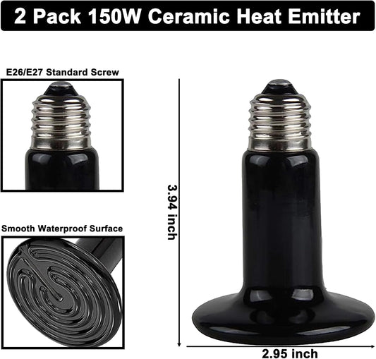 DXOPHIEX 15 inch Dual Reptile Light Fixture, Max 150W Reptile Heat Lamp with 2PCS 150W Ceramic Heat Emitter, Double Dome UVB Light Fixture for Terrarium and Tortoise Habitat
