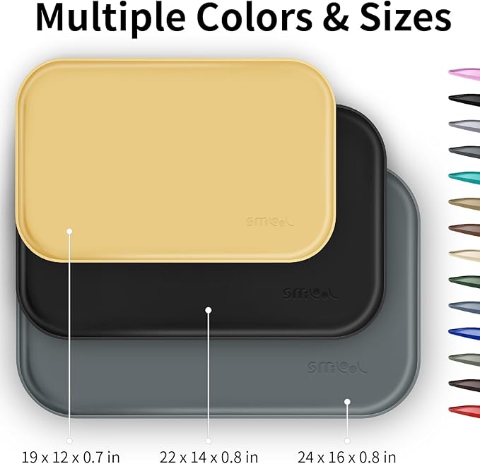 Silicone Pet Feeding Mat with Raised Edge for Food and Water, Dog Bowl Mats, Cat Bowls Placemat with High Lip for Floor Waterproof, Rubber Tray for Cats and Dogs 19 x 12 x0.7 Pink