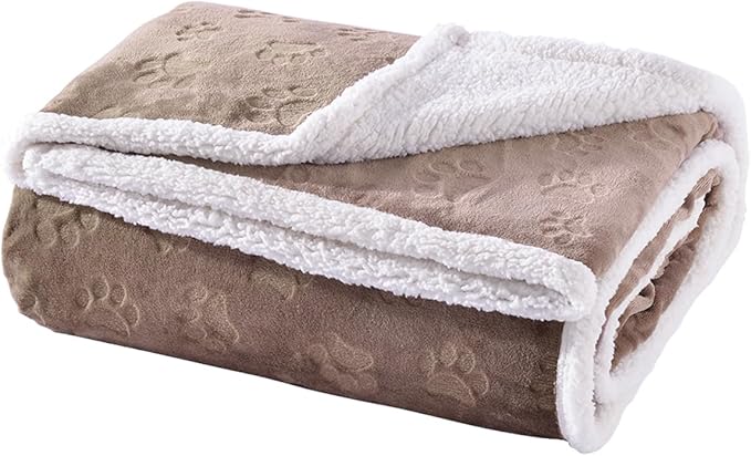 Qeils Waterproof Blanket for Bed Intimacy, Dog Blankets for Large Dogs, Waterproof Cat Blanket Washable, Soft Sherpa Fleece Puppy Blanket, Reversible Throw Protector for Couch Car, 50"X60", Taupe