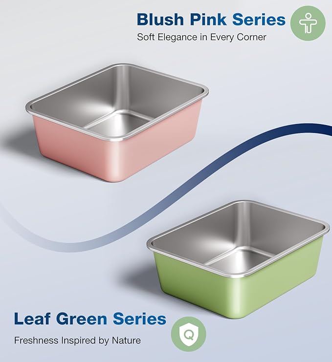 Stainless Steel Litter Box, Large Metal Cat Litter Box with High Sided for Big and Small Cats, Non-Stick, Easy to Clean, Odor-Free, 23.4" L×15.6" W×7.8" H, Leaf Green