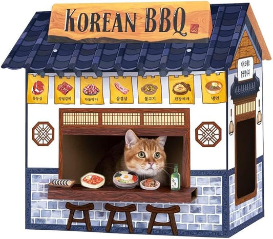 Cat Beds for Indoor Cats, Cardboard Cat House with Scratchers, Korean BBQ, Large Sturdy Cat Furniture Condo Cave Tent, Easy to Assemble Pet Toys Accessories Stuffs, Bunny Small Animals