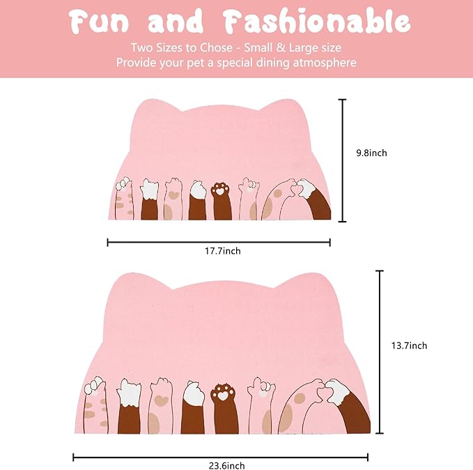 Cat Food Mats for Floor, Cat Water Bowl Mats Pet Feeding Absorbent Mat Cat Placemats for Food and Water Pink 23.6 * 13.7 inch