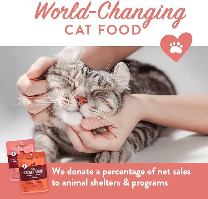 Human-Grade Mixed Variety Pack Wet Cat Food Pouch Boots' Salmon N' Pumpkin - Moist, Soft Cat Food Mixer, Topper, and Rotational Meal by Portland Pet Food Company -12 Pack