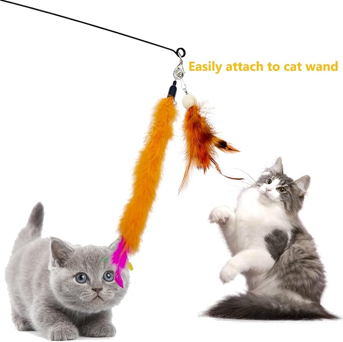 15 Pieces Cat Feather Toy Refills, Cat Toys Wand Replacement Attachments Assorted Feathers Toy for Indoor Cats