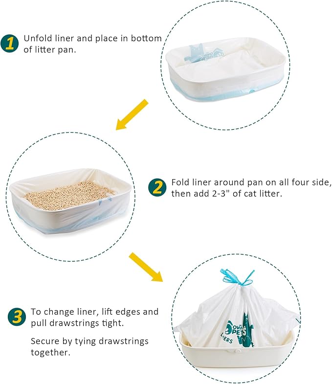 Ownpets Cat Litter Liners Large Extra Thick Cat Litter Bags Drawstring Liner Bags for Pet Cat Litter Box Tray, Unscented,10 Count 31"x 17"
