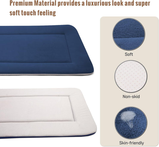 Magic Dog Extra Large Soft Crate Pad Mat, Jumbo 48 Inches Machine Washable Pet Bed Kennel Pad With Non-Slip Bottom, Dark Blue