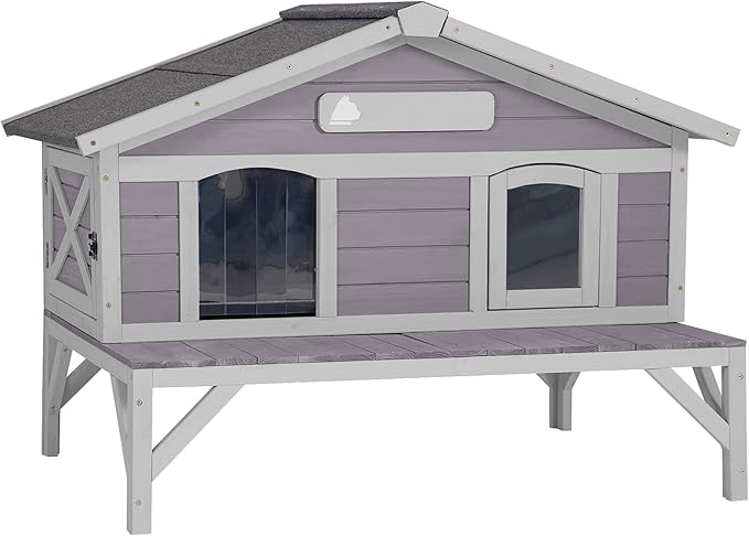 Aivituvin Outdoor Cat House, Large Weatherproof Roof, 100% Wooden, Outside Feral Cat Shelter for Winter