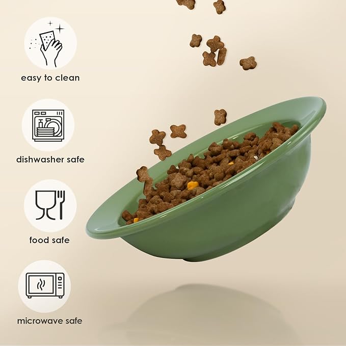 Ceramic Cat Bowls, White Ceramic Cat Food Bowl Without Metal Stand, Dishwasher-Safe Pet Food Bowl for Cats & Small Dogs （Only Bowl, No Stand