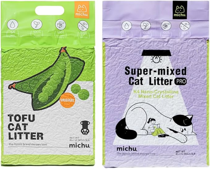 Tofu Cat Litter Natural Clumping Tofu Cat Litter 5.5lb/88oz 5 Scents (Original + Mixed, 2 Pack)