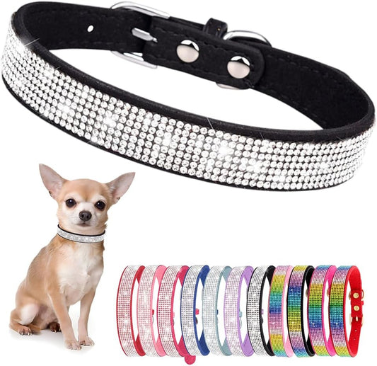 Rhinestone Dog Collar for Small Dogs, Bling Diamond Fancy Crystal Glitter Pretty Jewel Pet Puppy Collars for XXS XS Small Medium Large Breed Girl Dogs Female Cats Kitten, Black XL