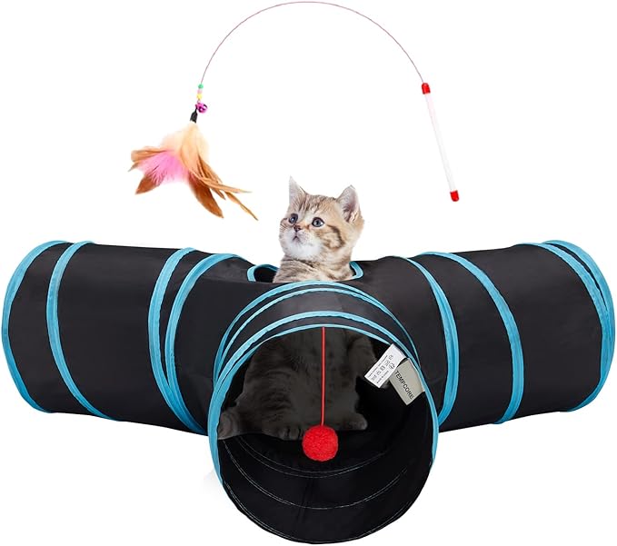 Tempcore Pet Cat Tunnel Tube Cat Toys 3 Way Collapsible, Tunnels for Indoor Cats，Kitty Bored Peek Hole Toy Ball Cat, Puppy, Kitty, Kitten, Rabbit