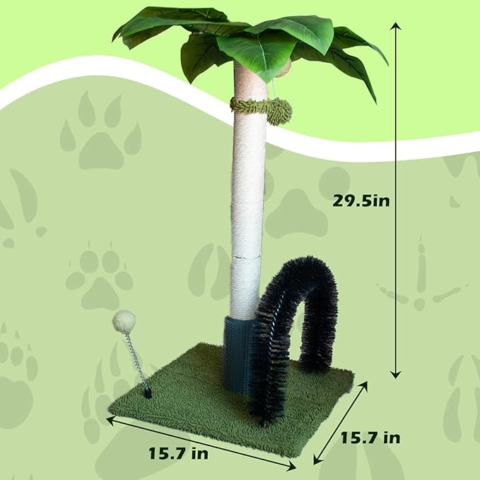 29.5" Tall Cat Scratching Post, Natural Sisal Scratching Posts with Self Groomer for Indoor Large Cats Kitten Scratch Posts with Hanging Ball and Spring Ball for Adult Cats Kittens Kitty(Green)