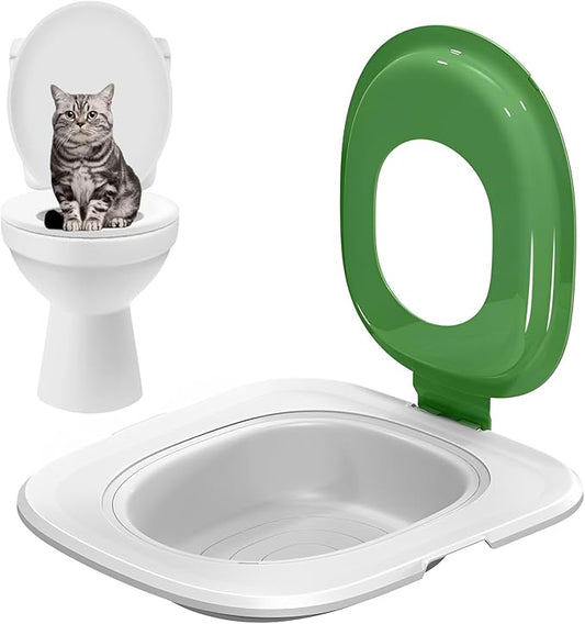 Universal Reusable Cat Toilet Trainer Kit - Detachable Design for Easy Cleaning | Home Pet Care Potty Training System with Litter Box Compatibility (Green)