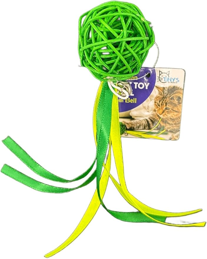 10 Pack Rattan Ball Cat Toy, Pet Friendly, Safe and Fun for Your Cat, Encouraging Pouncing, Batting and Chasing with Unique Texture for Mental Stimulation and Physical Exercise, Bulk, Green