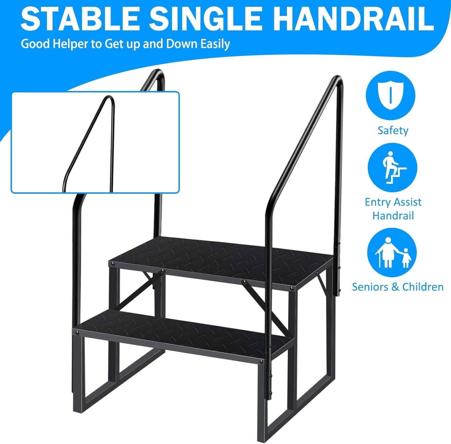 RV Step Stool, 2 Step Ladder, Hot Tub Steps with 2 Handrails, Heavy Duty Ladder Shelf Bookcase, 5th Wheel RV Mobile Home Stairs for Camper/Porch/SPA Pool/Pet Stairs(1 Pack)