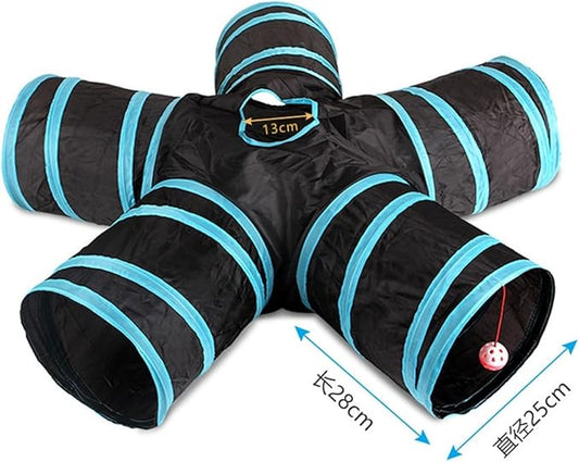 Indoor Outdoor Cat Play Tunnel - Large Cat Toy Kitten Kitty Rabbit (5 Way) Tunnel