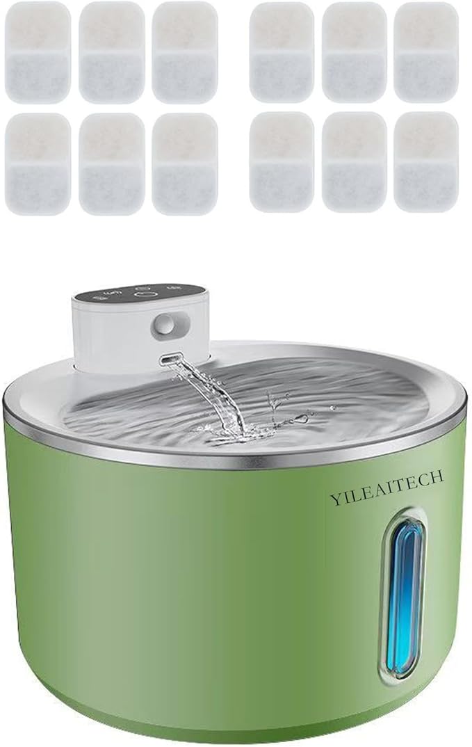 Wireless Cat Water Fountain Stainless Steel, 135oz/4L Cat Fountain, Battery Operated, Cordless Pet Water Fountain for Cats & Dogs with Motion Sensor, Ultra Quiet Pump, 12 Filters (Green, 4L)