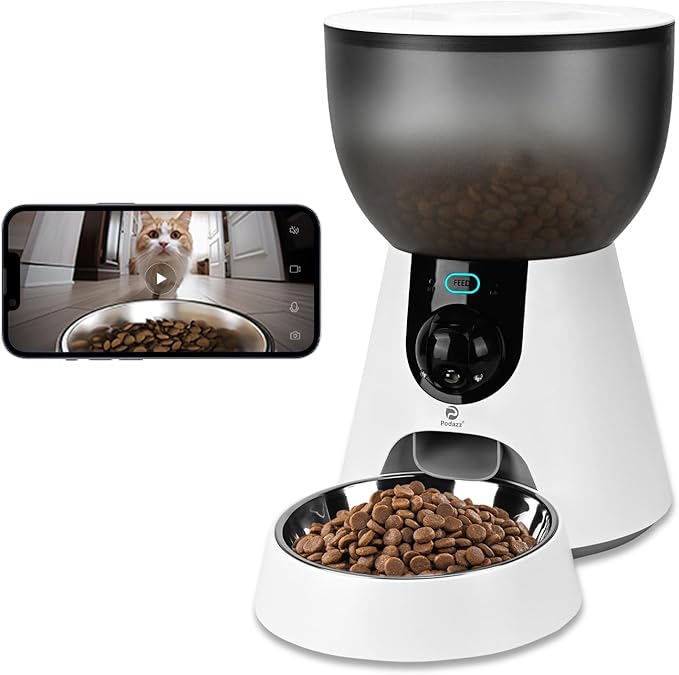 Automatic Cat Pet Feeder Camera, 5G Wi-Fi Smart App Control 4L Timed Cat Dog Food Dispenser 1080 HD Video Recording with Night Vision Two-Way Audio Memory Function Easy to Use