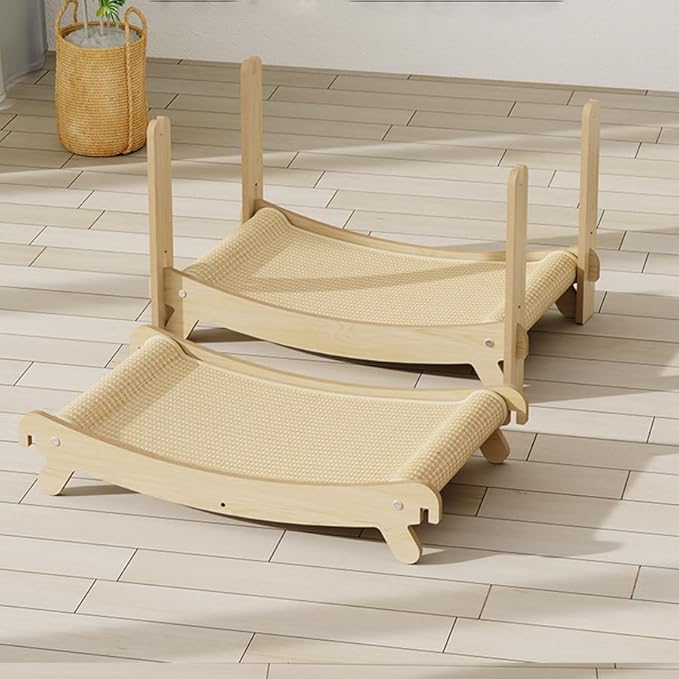 Multi-Level Sisal Cat Scratcher Bed | 2 & 3-Tier Wooden Cat Tower with Sisal Scratching Surface | Wood Pet Furniture (Medium)