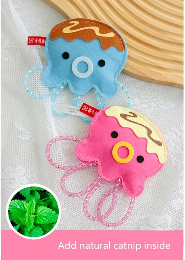 ROHOME Catnip Toys for Cat,Kitten Chew Teeth Cleaning Toy,Interactive Plush Toys for Swatting and Playing，Cute Octopus Cat Toy (Pink)