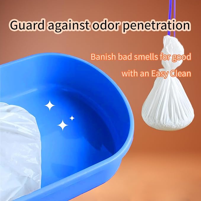 TIGER BRO Thicken Drawstring Litter Box Liner - Odor Penetrating Prevent, Tear & Scratch Resistant, Drawer litter Liner for Cat Litter Box Jumbo(36 * 19IN) 7 Count, Suit for your Paw-some Powerball