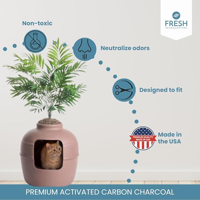 4-Pack Activated Carbon Filter for Cat Litter Box - Premium Pre-Cut Activated Charcoal Filters Replacement for Hidden Cat Litter Planter - Superior Odor Absorber and Air Filtration