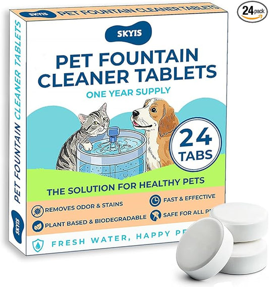 24 Pack Pet Fountain Cleaning Tablets, Removes Stains & Mineral Residue from Pet Fountains, Helps Maintain Water Flow & Pet Fountain Pump, Easy Drop-In Formula