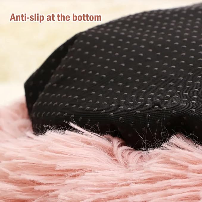 Large Cat Beds for Indoor Cats - Dog Beds for Small Medium Dogs, Anti Anxiety Round Fluffy Plush Faux Fur Pet Bed, Thick Bottom (Pink, Large 24" L x 24" W)