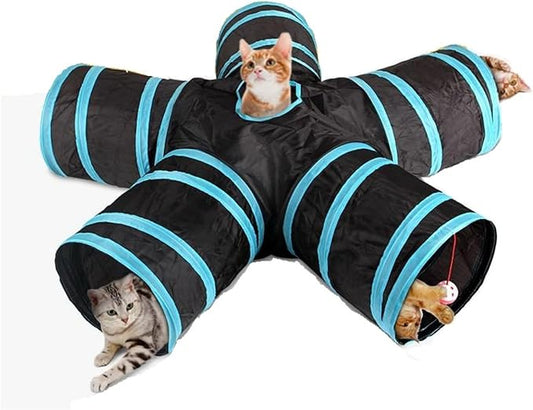 Indoor Outdoor Cat Play Tunnel - Large Cat Toy Kitten Kitty Rabbit (5 Way) Tunnel