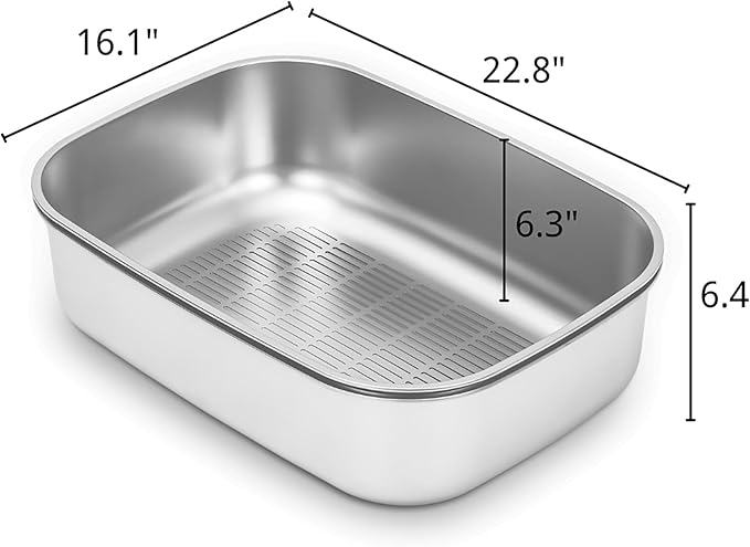 Stainless Steel Sifting Litter Box with Lid, Metal Litter Pan Tray with Scoop for Big Cats & Multi Cat, Extra Large Cats Litterbox Odor Control, Easy Clean (with Enclosure & Step, X-Large)