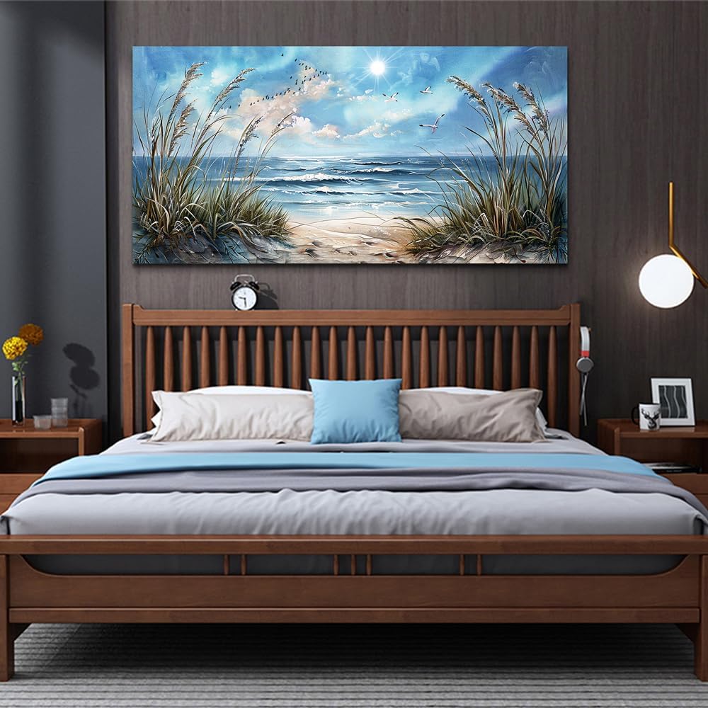 hyidecorart Large Wall Decor For Bedroom Framed Wall Art For Living Room Sunshine Ocean Scenery Painting Blue Sea Waves Wall Pictures Office Modern Canvas Prints Artwork Aesthetic Home Decorations