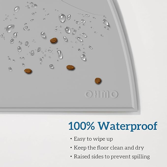 OHMO - Cat Food Mat, Silicone Pet Feeding Mat for Floor Non-Skid Waterproof Dog Water Bowl Tray, Easy to Clean Pet Placemat (Ash, 18 * 9.8'')