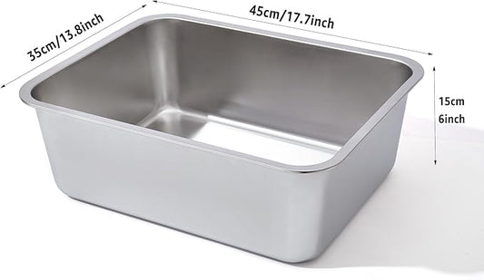 Stainless Steel Litter Box 2 Pack, 18"x14"x6"(Height) Medium to Large Cat Litter Box Easy Clean, Non Stick Litters Boxes No Smell for Adult Cats or Kitty/Kitten