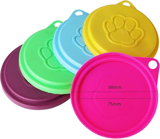 JIAKAI 5 PCS Pet Dog Cat Food Can Cover Pet self-Sealing，Reusable pet Food lids, Environmentally Friendly（Color Random）